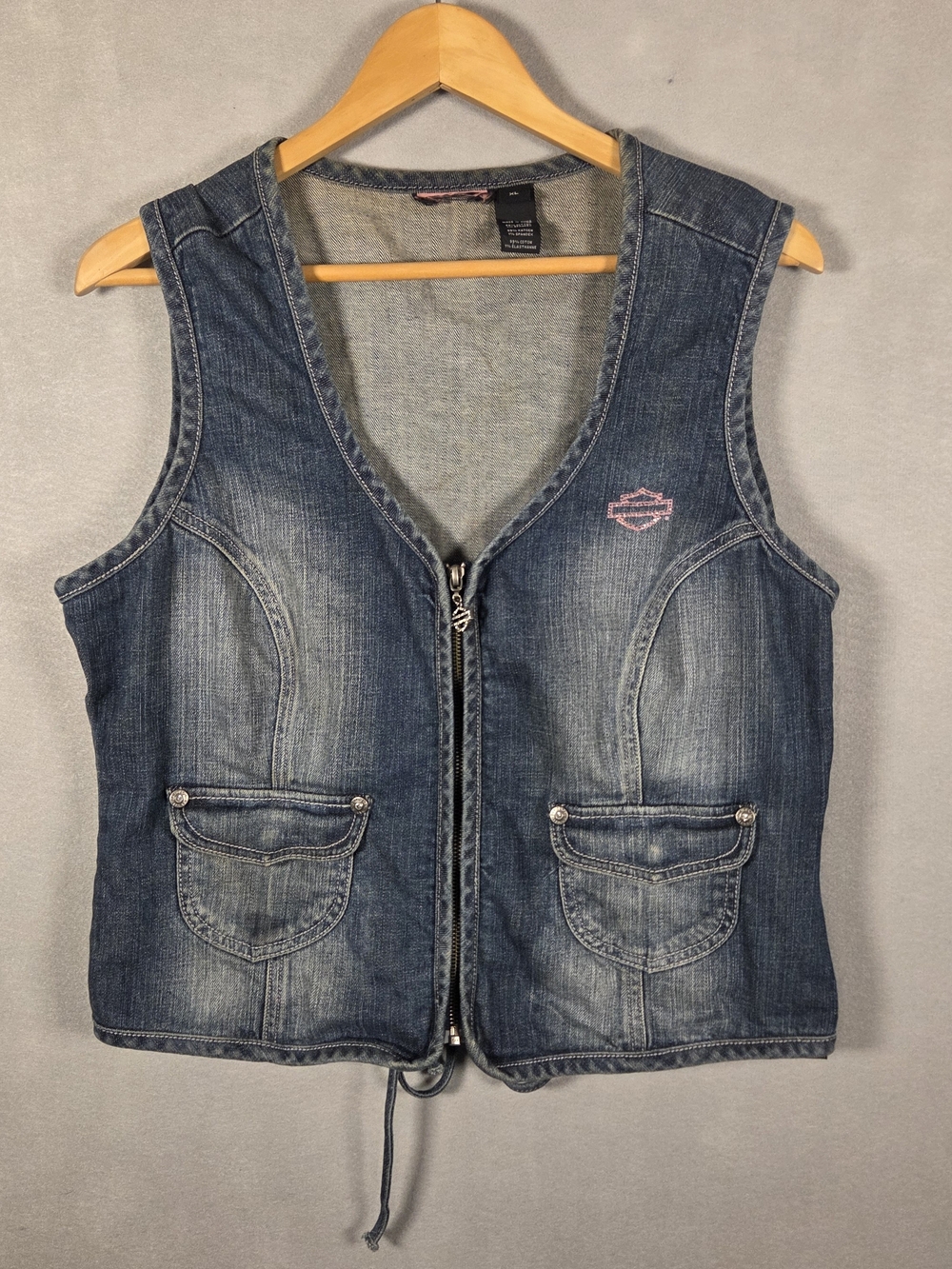 Vintage Harley-Davidson Y2K blue denim jean vest (K507)